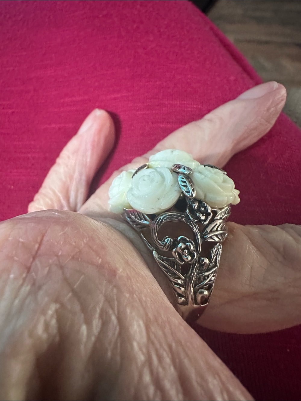 Sally C. Treasures. Handcrafted Cream Rose Cluster Coral  Set Sterling Silver - Picture 7 of 10